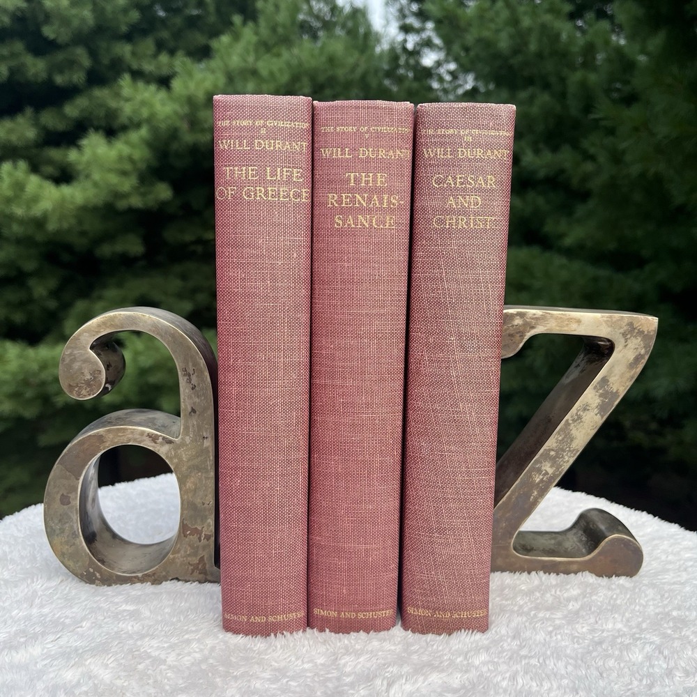 Vintage MCM Brass A Z Bookends Made in India Mid Century Modern Heavy Metal 6"H